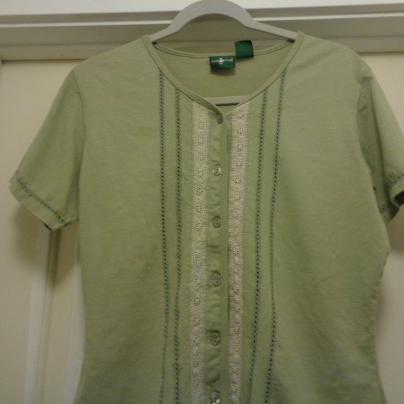 COLOR OF THE SEASON MUTED OLIVE SWEET LITTLE TEE LACEY TOP M - Picture 2 of 6